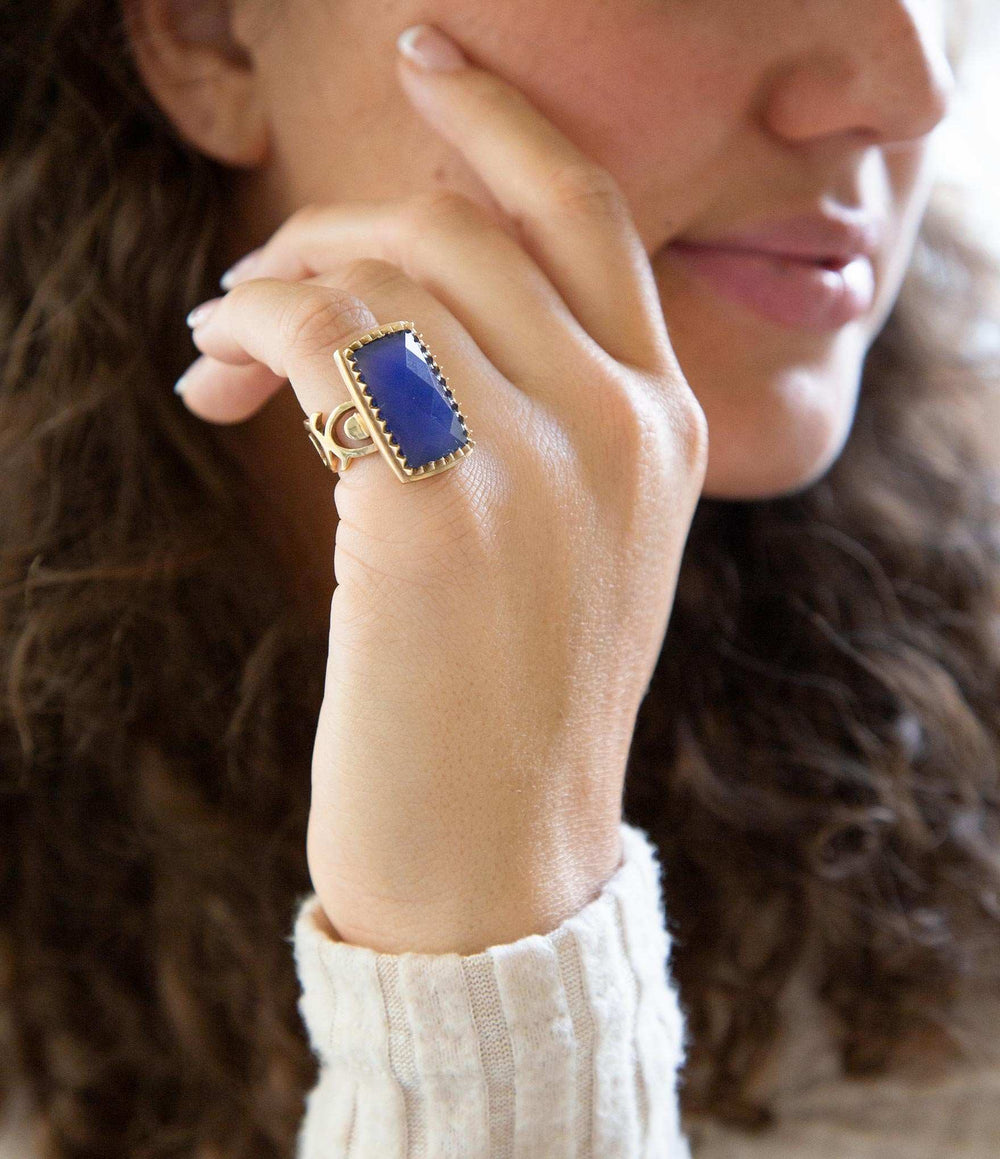 Filigreed Blue Agate Golden Statement Ring - Barse Jewelry - Flyclothing LLC