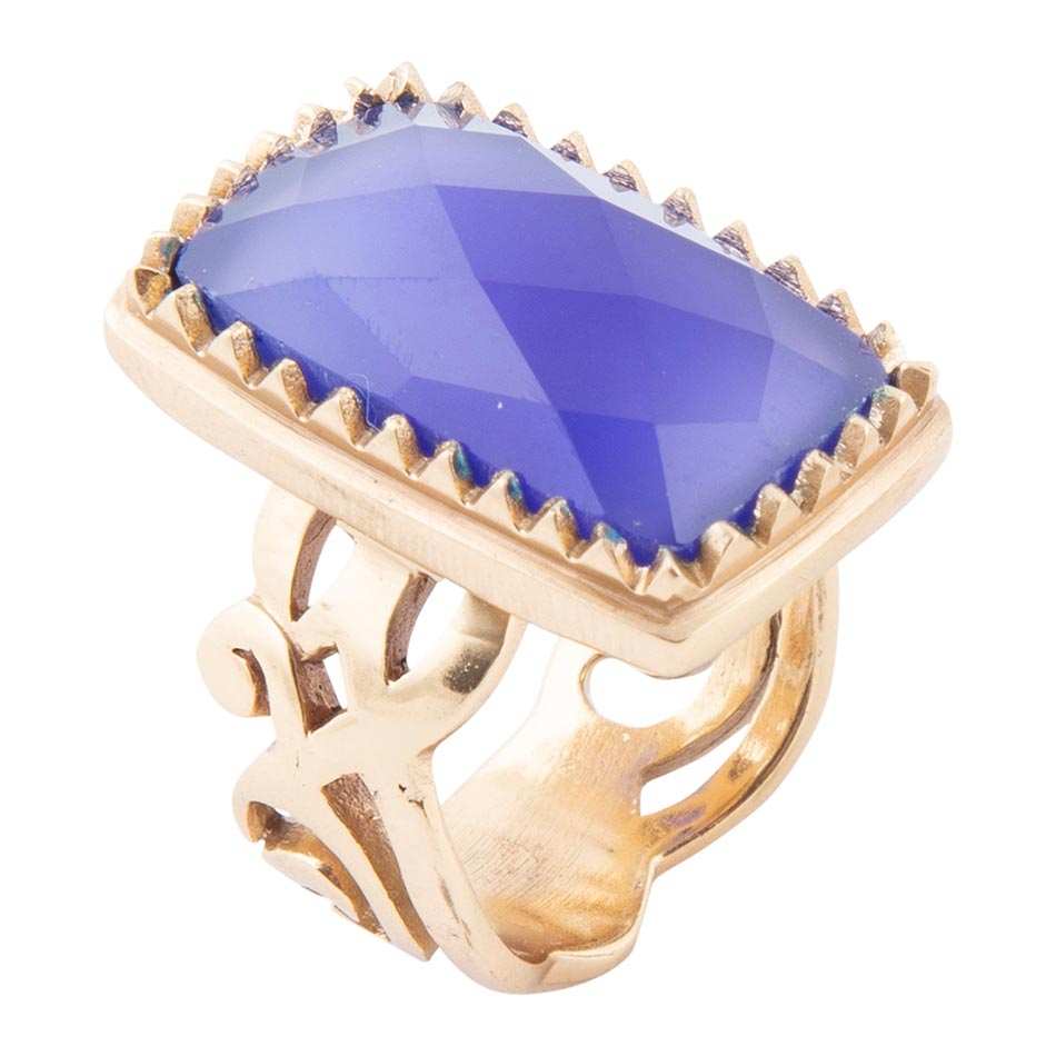 Filigreed Blue Agate Golden Statement Ring - Barse Jewelry - Flyclothing LLC