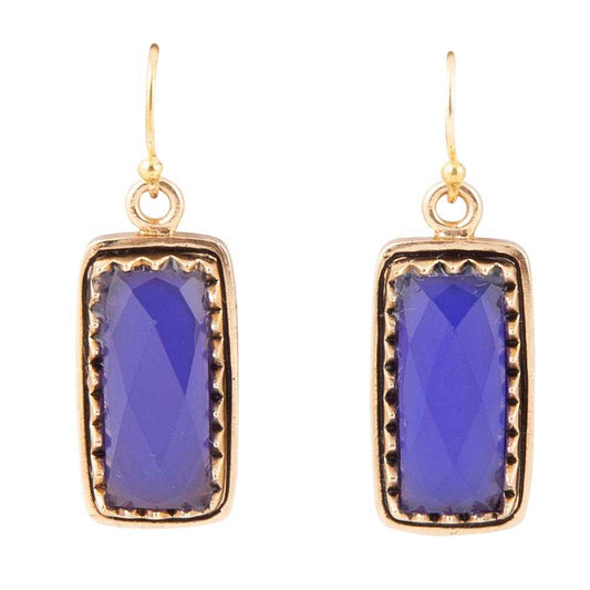 Filigreed Blue Agate Rectangular Shape Golden Drop Earrings - Barse Jewelry - Flyclothing LLC