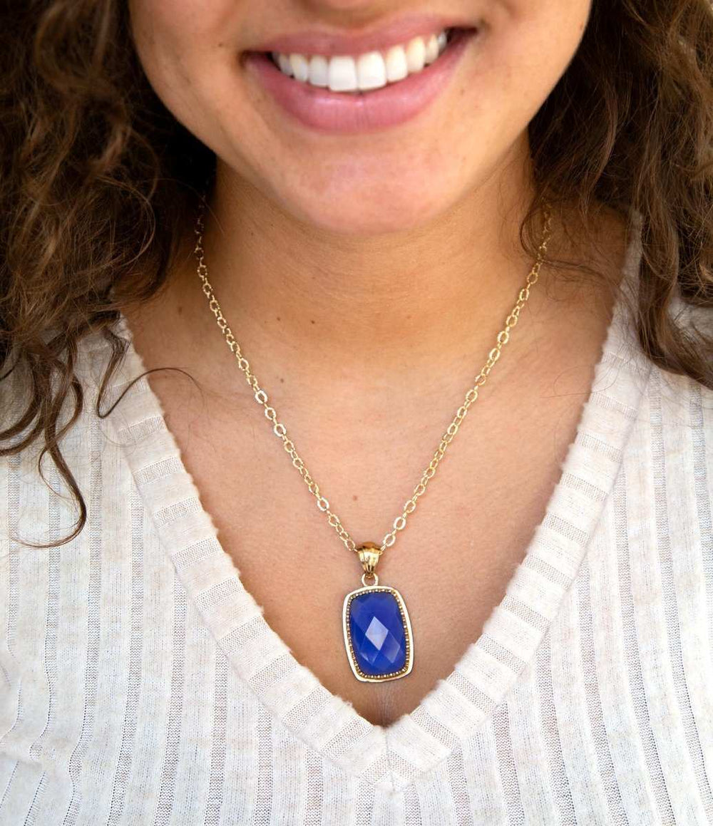 Filigreed Blue Agate Golden Pendant Necklaces - Barse Jewelry - Flyclothing LLC