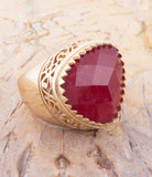 Filigreed Merlot Red Quarrtz Golden Statement Ring - Barse Jewelry - Flyclothing LLC