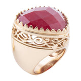 Filigreed Merlot Red Quarrtz Golden Statement Ring - Barse Jewelry - Flyclothing LLC