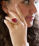 Filigreed Merlot Red Quarrtz Golden Statement Ring - Barse Jewelry - Flyclothing LLC