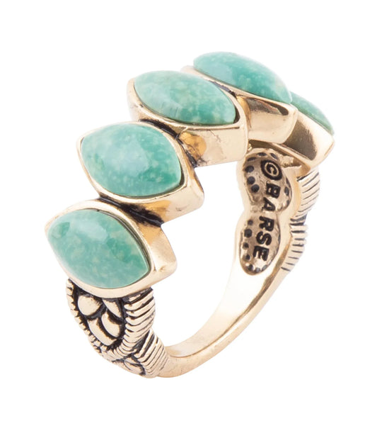 Five Stone Green Turquoise and Golden Bronze Ring - Barse Jewelry - Flyclothing LLC