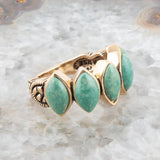 Five Stone Green Turquoise and Golden Bronze Ring - Barse Jewelry - Flyclothing LLC