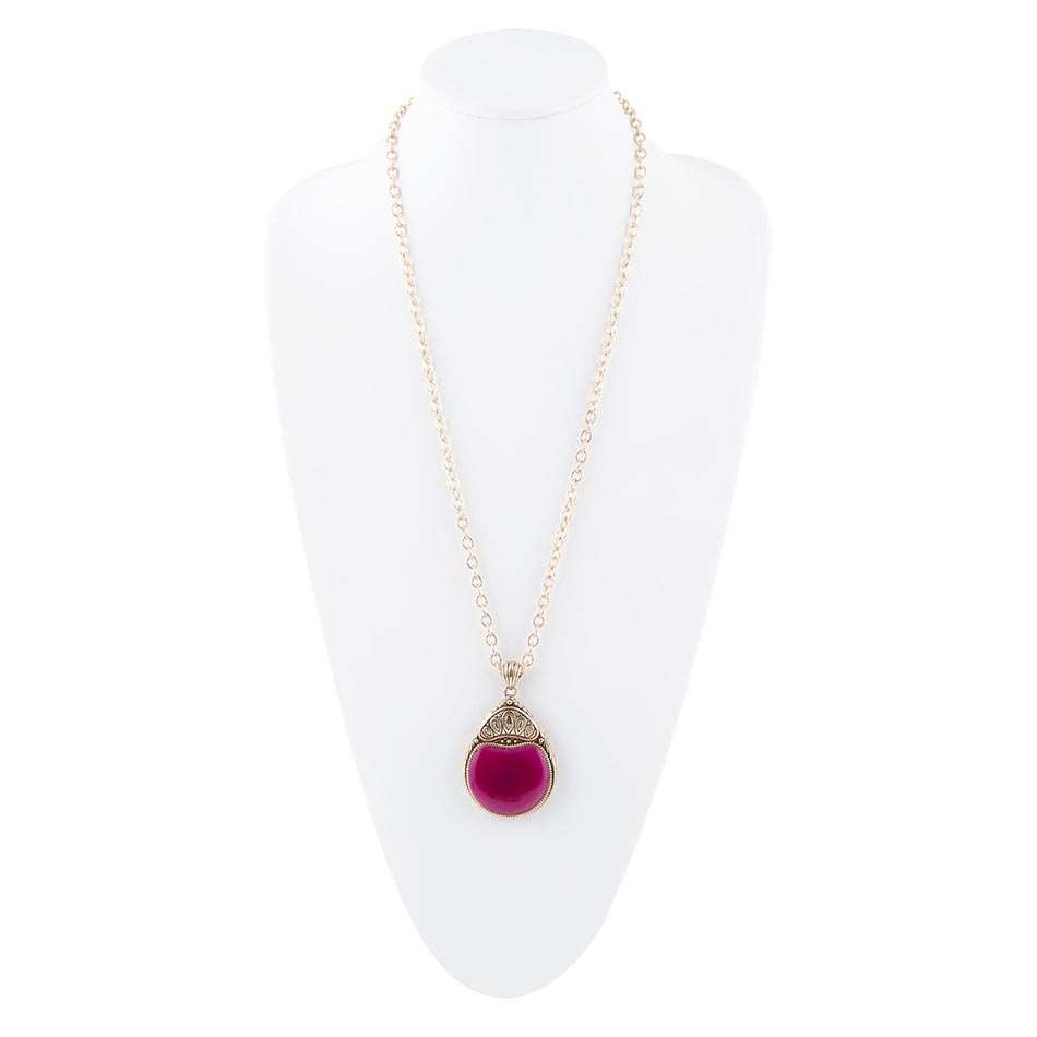 Flamenco Pink Magenta Agate Golden Pendant Necklace - Barse Jewelry - Flyclothing LLC