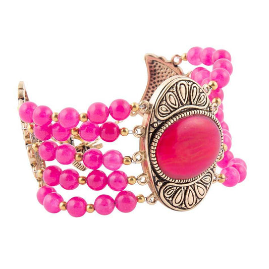 Flamenco Pink Magenta Agate Golden Statement Bracelet - Barse Jewelry - Flyclothing LLC