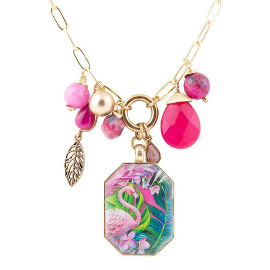 Flamingo Pink Agate Golden Pendant Necklace - Barse Jewelry - Flyclothing LLC