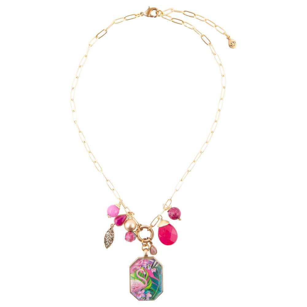 Flamingo Pink Agate Golden Pendant Necklace - Barse Jewelry - Flyclothing LLC