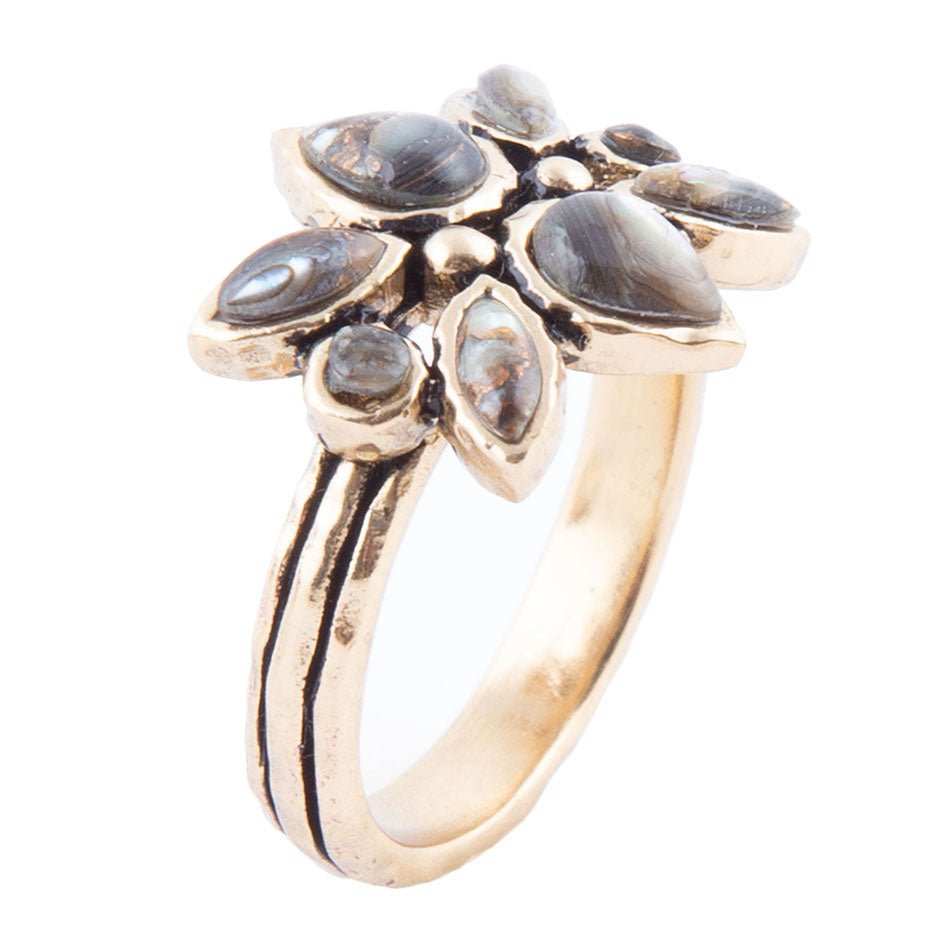 Floral Blue Abalone Golden Bronze Ring - Barse Jewelry - Flyclothing LLC