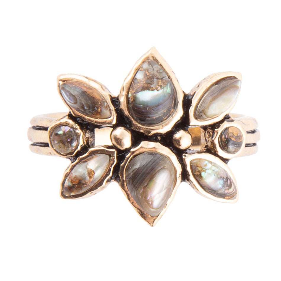 Floral Blue Abalone Golden Bronze Ring - Barse Jewelry - Flyclothing LLC