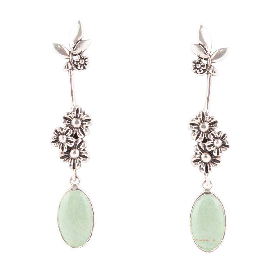 Floral Linear Drop Green Turquoise and Sterling Silver Earrings - Barse Jewelry - Flyclothing LLC