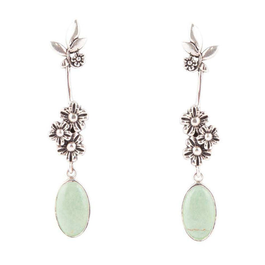 Floral Linear Drop Green Turquoise and Sterling Silver Earrings - Barse Jewelry - Flyclothing LLC