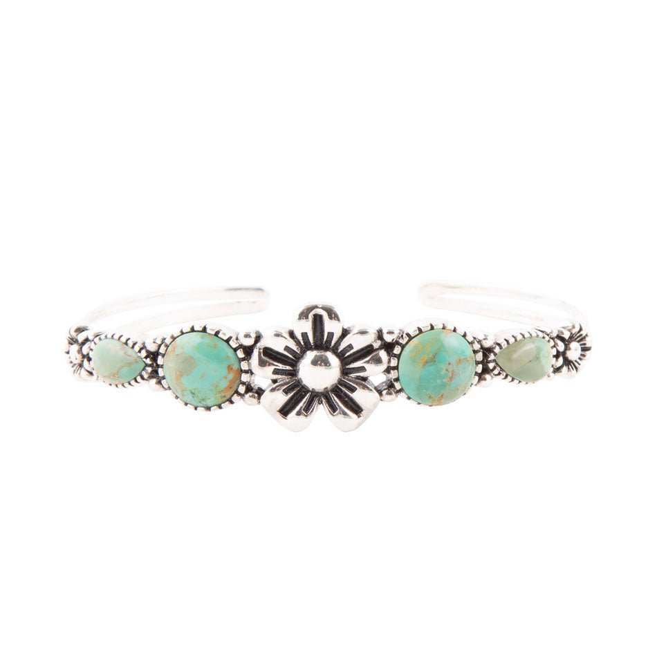 Floral Blue Turquoise and Sterling Silver Cuff Bracelet - Barse Jewelry - Flyclothing LLC