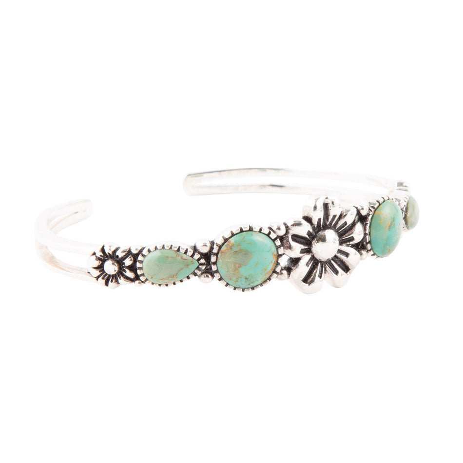 Floral Blue Turquoise and Sterling Silver Cuff Bracelet - Barse Jewelry - Flyclothing LLC