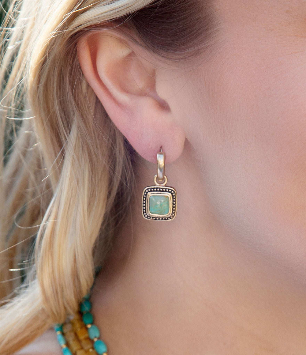 Flourish Blue Turquoise Golden Drop Earrings - Barse Jewelry - Flyclothing LLC