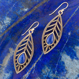 Flourished Blue Lapis Golden Feather Drop Earrings - Barse Jewelry - Flyclothing LLC