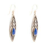 Flourished Blue Lapis Golden Feather Drop Earrings - Barse Jewelry - Flyclothing LLC