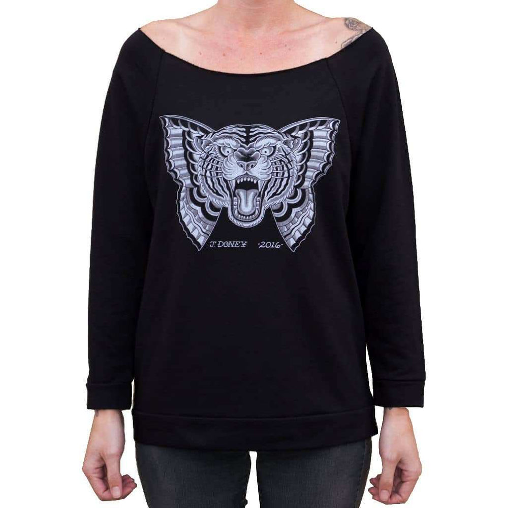 Black Market Art Company Flying Tiger Women's Unfinished Scoop Neck Sweatshirt - Black Market Art Company - Flyclothing LLC