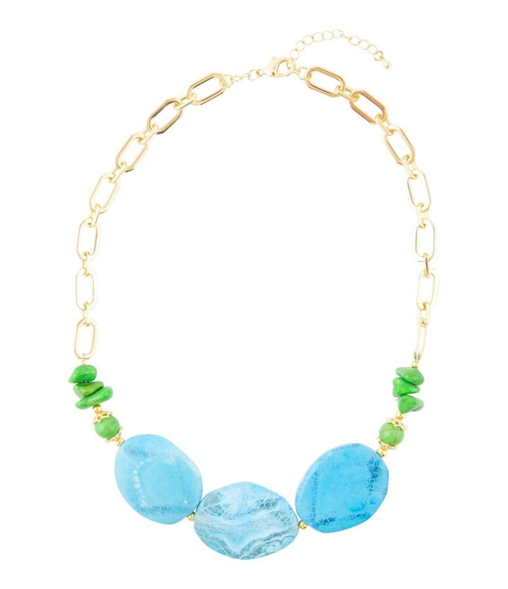 Fresh Twist Lime and Blue Agate Golden Chunky Necklace - Barse Jewelry - Flyclothing LLC