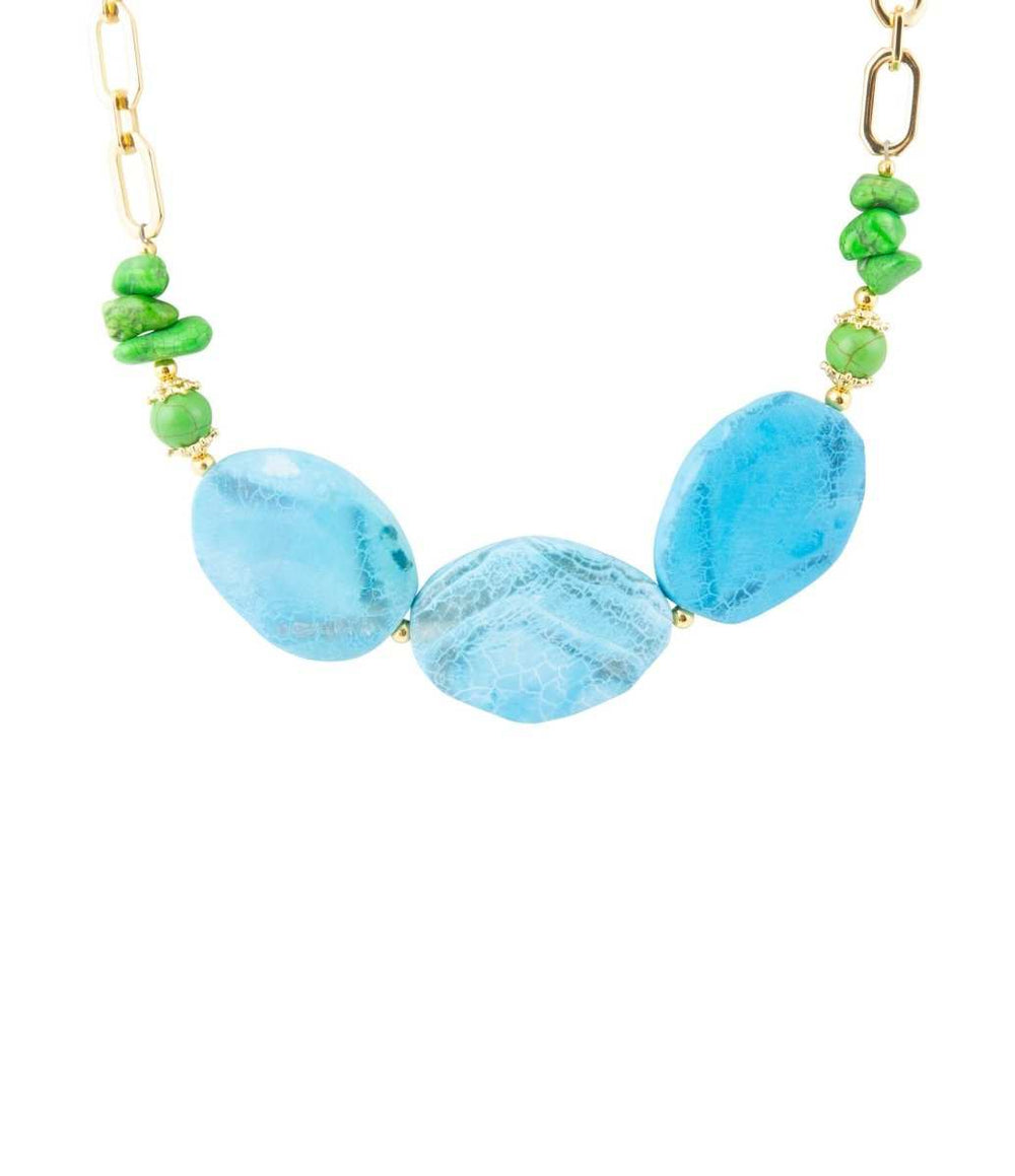Fresh Twist Lime and Blue Agate Golden Chunky Necklace - Barse Jewelry - Flyclothing LLC