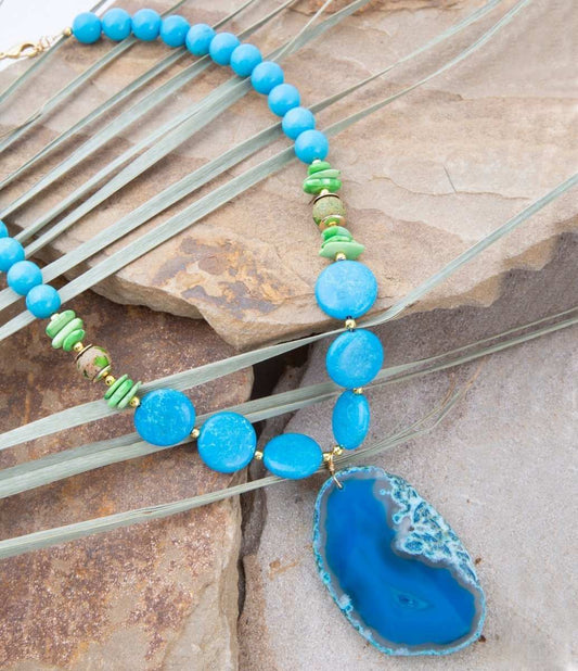 Fresh Twist Lime and Blue Agate Pendant Necklace - Barse Jewelry - Flyclothing LLC