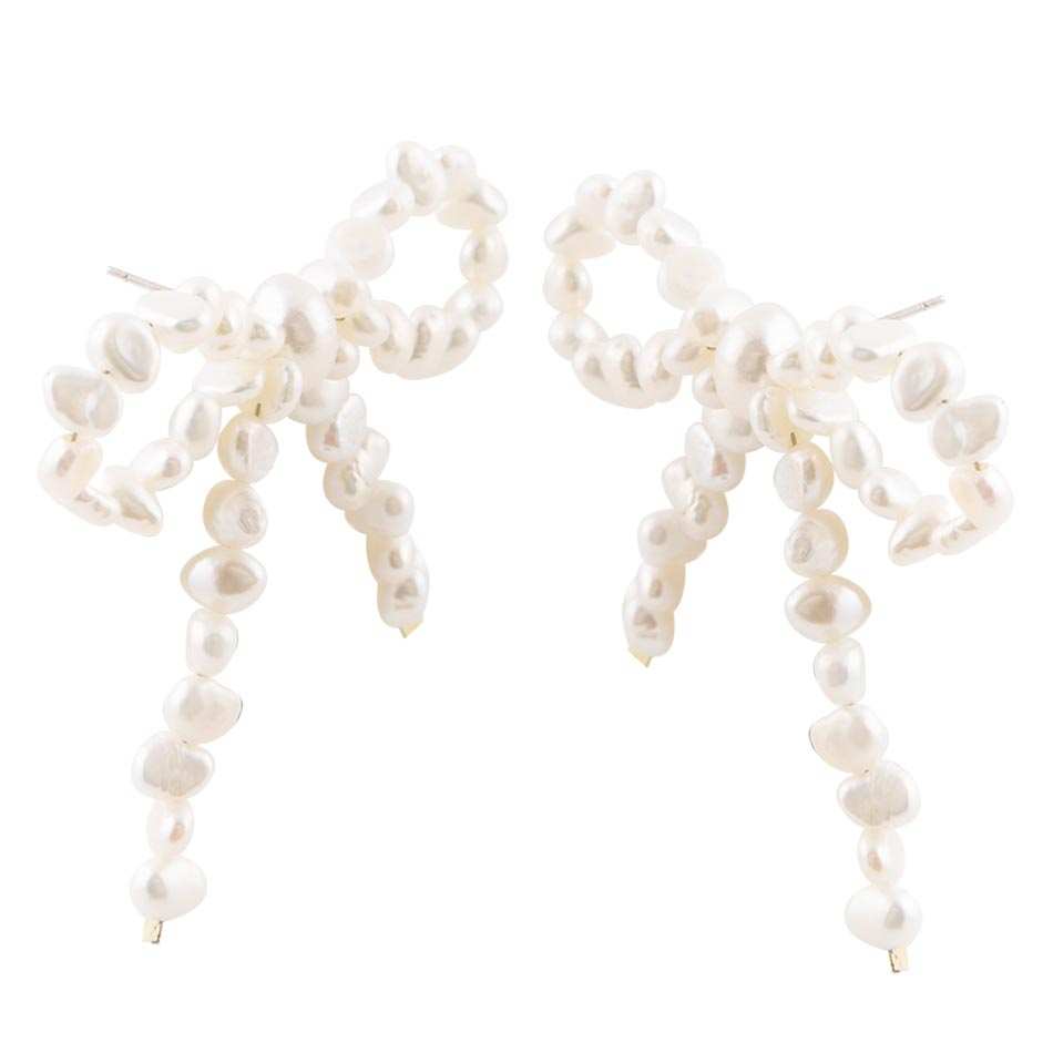 Freshwater White Pearl Bow Post Earrings - Barse Jewelry - Flyclothing LLC