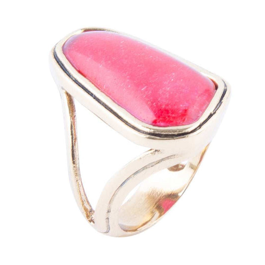 Pink Fuchsia Agate and Golden Abstract Ring - Barse Jewelry - Flyclothing LLC