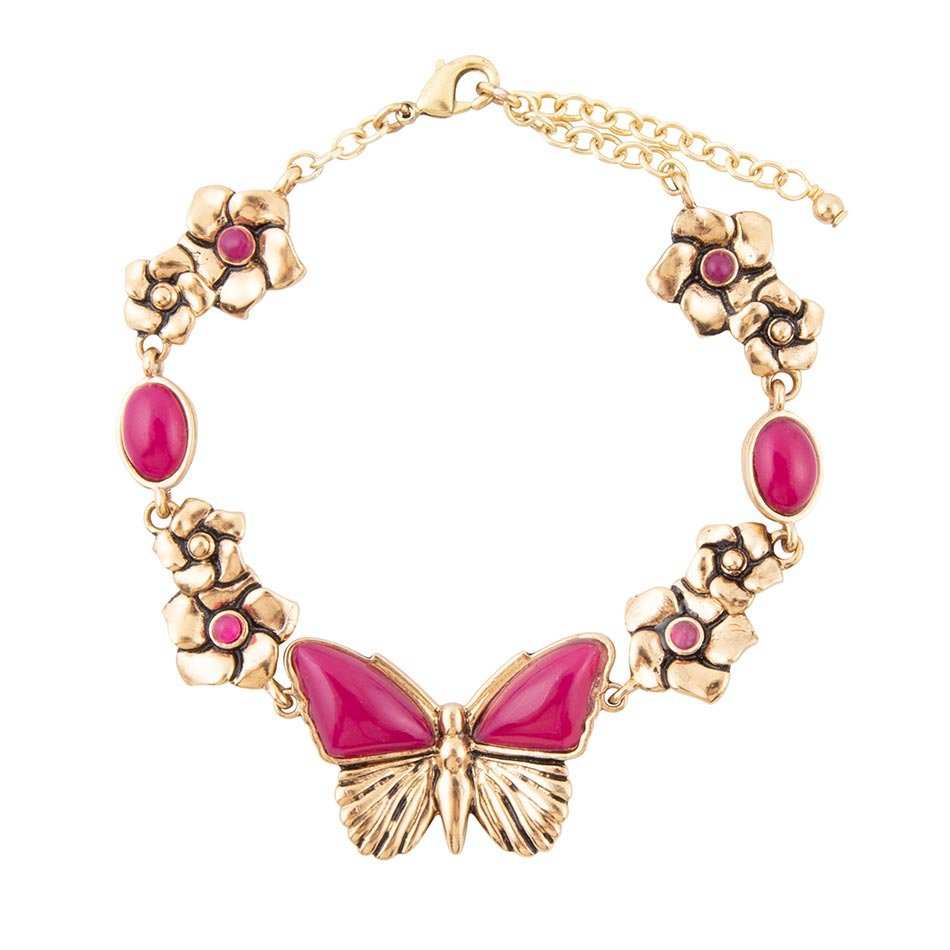 Pink Fuchsia Agate Golden Butterflies Adjustable Bracelet - Barse Jewelry - Flyclothing LLC
