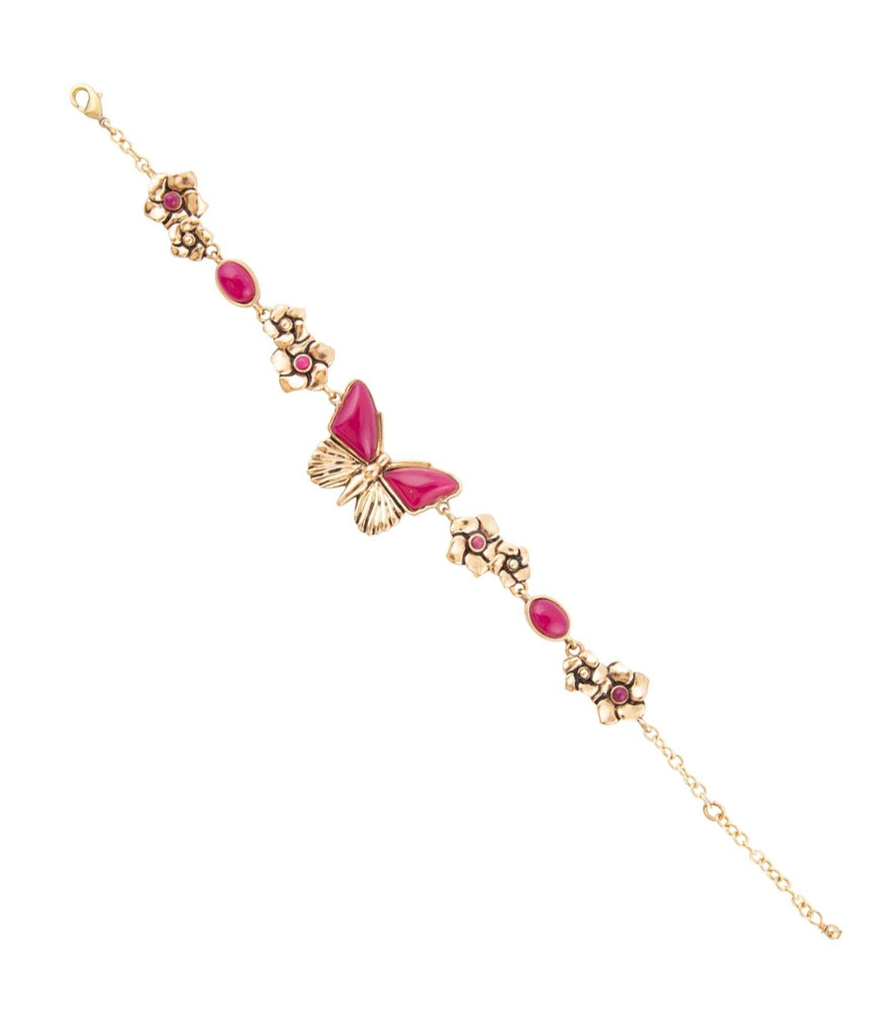 Pink Fuchsia Agate Golden Butterflies Adjustable Bracelet - Barse Jewelry - Flyclothing LLC