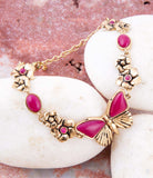 Pink Fuchsia Agate Golden Butterflies Adjustable Bracelet - Barse Jewelry - Flyclothing LLC