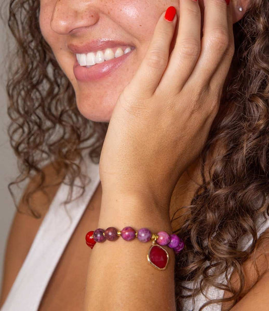 Fuchsia Agate Sunset Golden Bracelet - Barse Jewelry - Flyclothing LLC