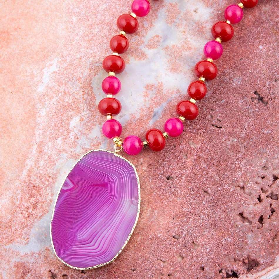 Fuchsia Sunset Purple Agate Pendant Necklace - Barse Jewelry - Flyclothing LLC