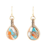 Blue and Orange Turquoise and Spiny Oyster Shell Stone Mix Golden Earrings - Barse Jewelry - Flyclothing LLC