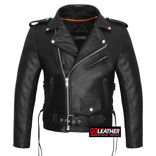 GO731 - Mens Classic MC Style Jacket with Laces - GoLeather - Flyclothing LLC
