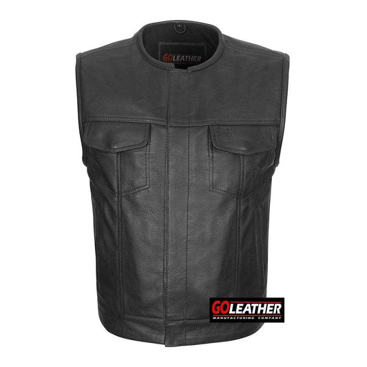 Overlord - Blacked Out Platinum Vest w/ Rolled Collar - GoLeather - Flyclothing LLC