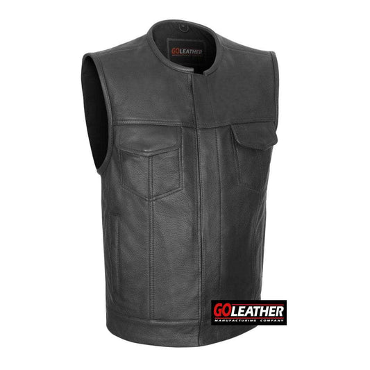 Overlord - Blacked Out Platinum Vest w/ Rolled Collar - GoLeather - Flyclothing LLC