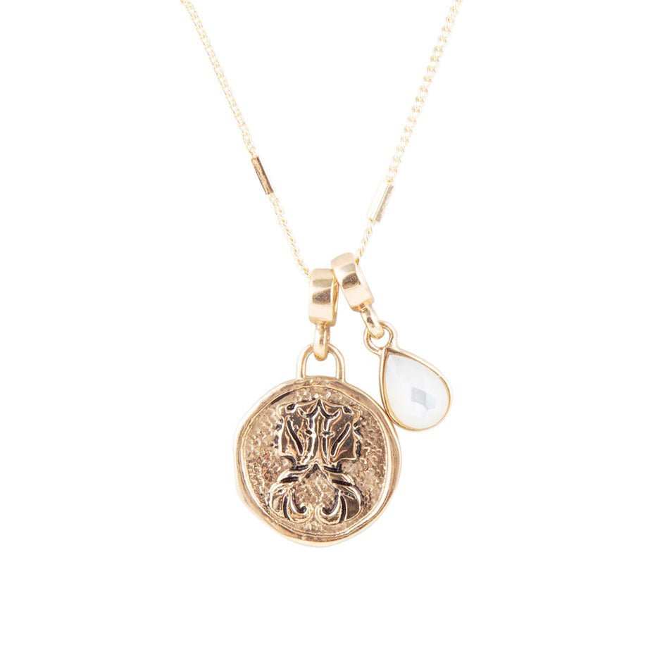 Gemini - Zodiac White Mother of Pearl Golden Charm Necklace - Barse Jewelry - Flyclothing LLC