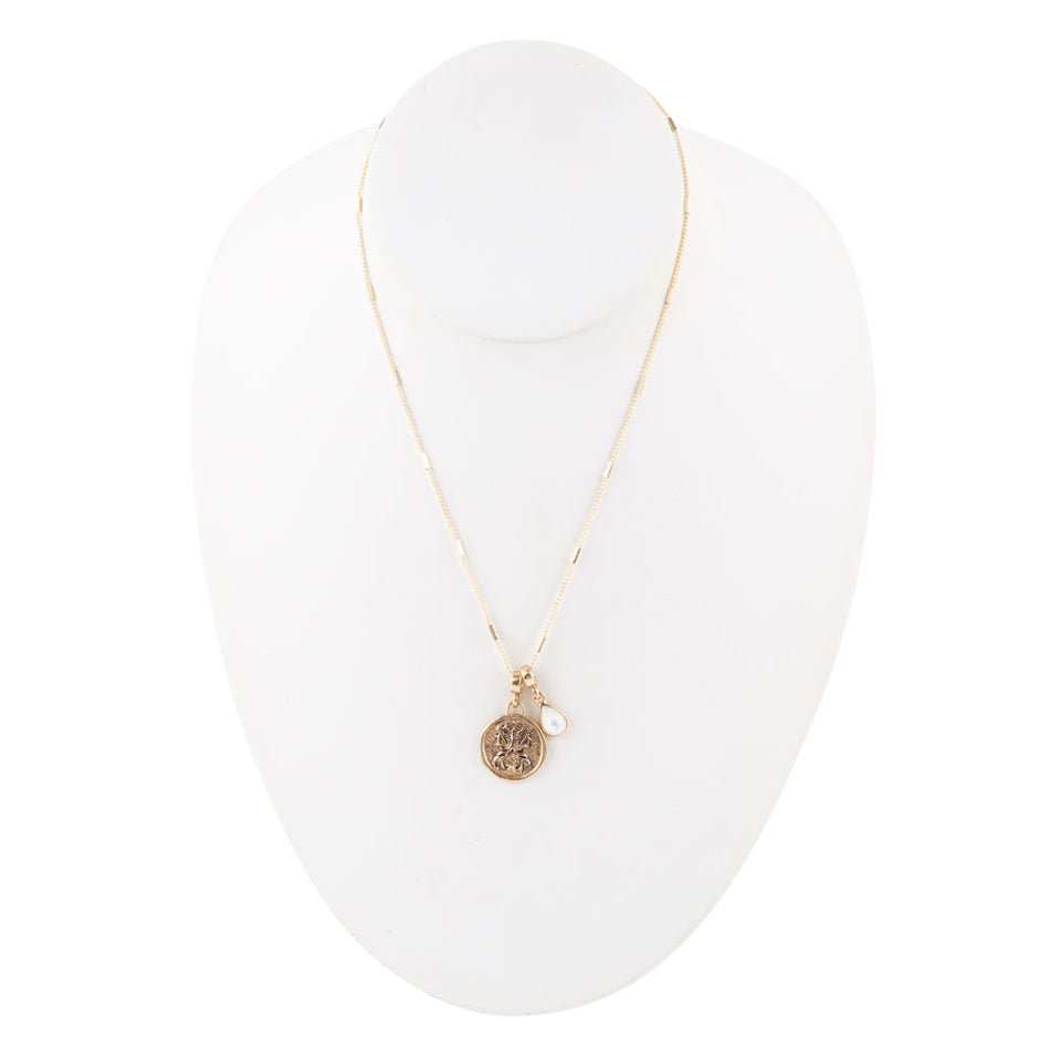 Gemini - Zodiac White Mother of Pearl Golden Charm Necklace - Barse Jewelry - Flyclothing LLC
