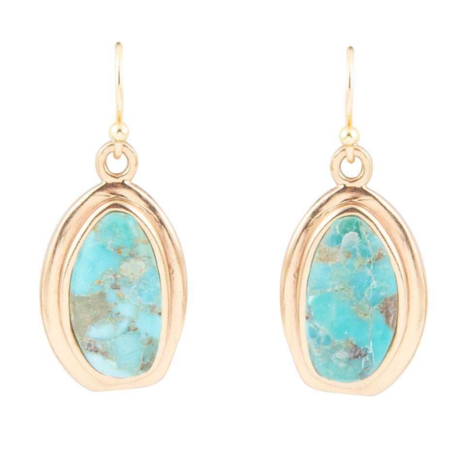 Genuine Blue Turquoise Golden Drop Earrings - Barse Jewelry - Flyclothing LLC