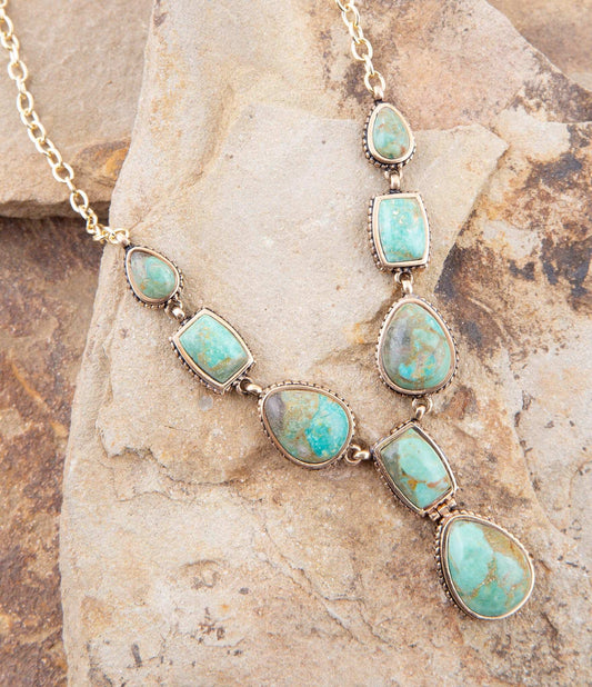 Genuine Blue Turquoise Roped Golden Bronze Y Necklace - Barse Jewelry - Flyclothing LLC