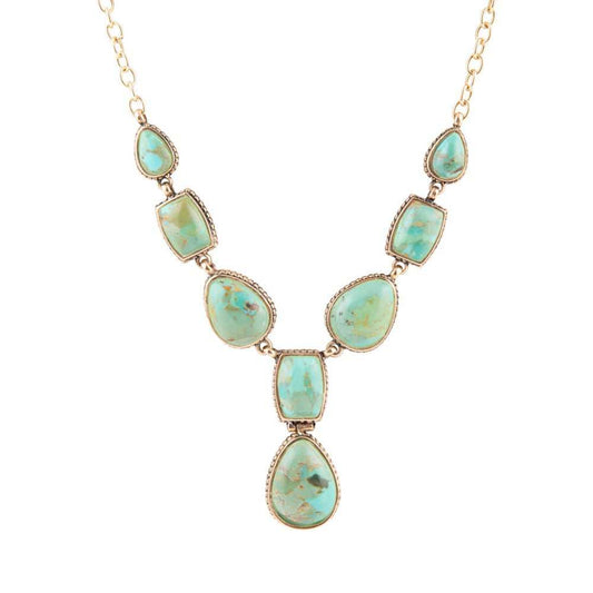 Genuine Blue Turquoise Roped Golden Bronze Y Necklace - Barse Jewelry - Flyclothing LLC