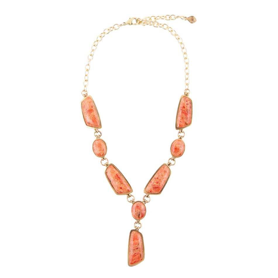 Genuine Orange Sponge Coral Golden Abstract Statement Necklace - Barse Jewelry - Flyclothing LLC