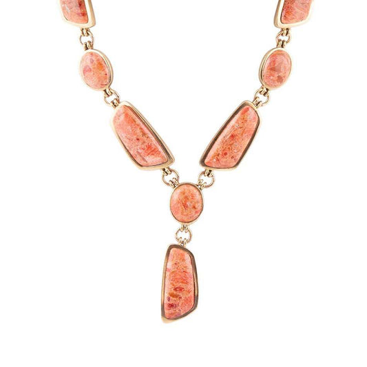 Genuine Orange Sponge Coral Golden Abstract Statement Necklace - Barse Jewelry - Flyclothing LLC