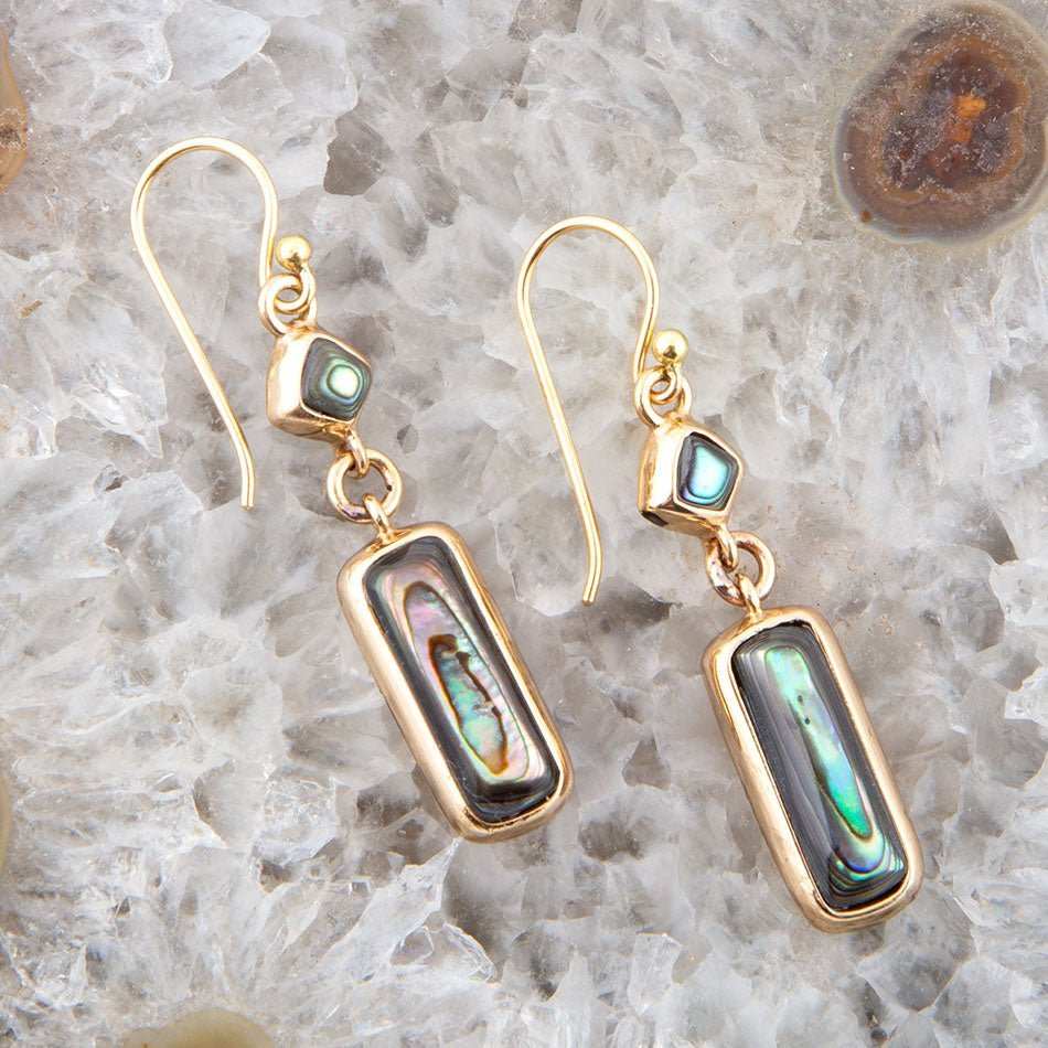 Geo Blue Abalone Golden Drop Earrings - Barse Jewelry - Flyclothing LLC