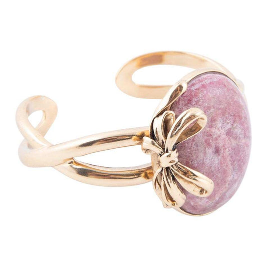 Gifted Pink Rhodonite Golden Bow Cuff Bracelet - Barse Jewelry - Flyclothing LLC