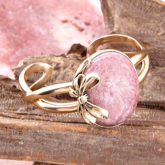 Gifted Pink Rhodonite Golden Bow Cuff Bracelet - Barse Jewelry - Flyclothing LLC