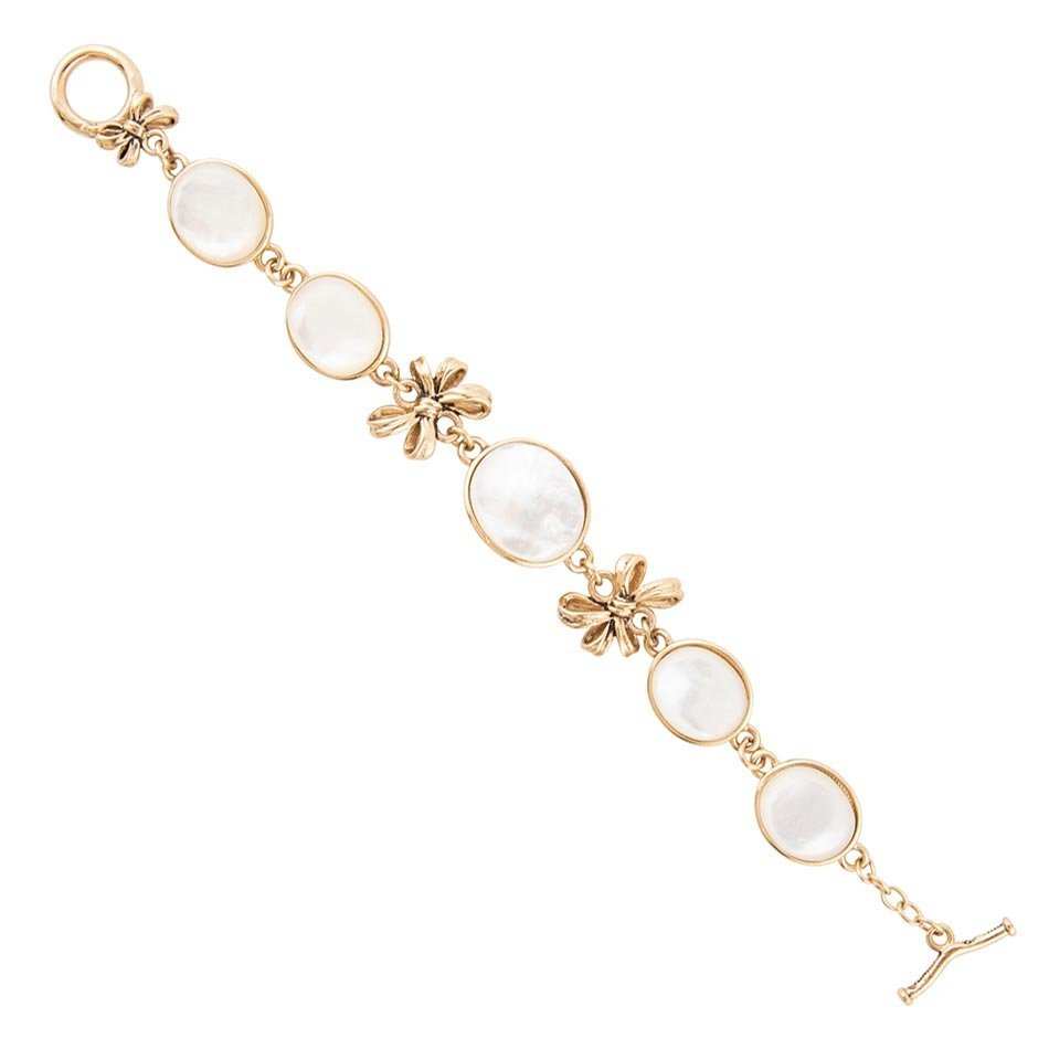 Gifted White Mother of Pearl Golden Bow Link Bracelet - Barse Jewelry - Flyclothing LLC