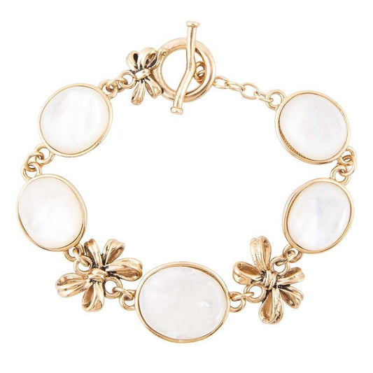 Gifted White Mother of Pearl Golden Bow Link Bracelet - Barse Jewelry - Flyclothing LLC