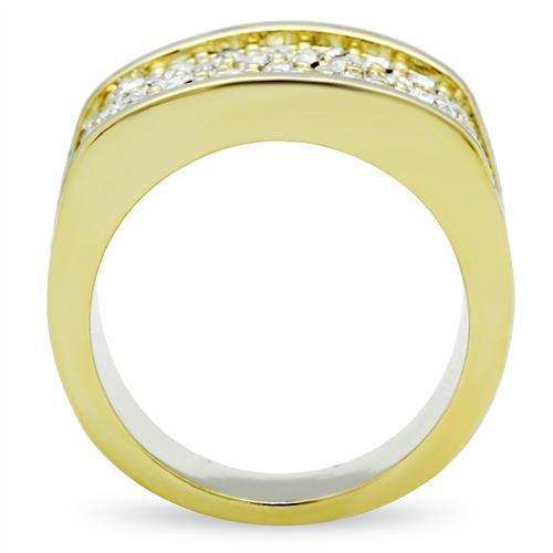 GL006 - IP Gold(Ion Plating) Brass Ring with Top Grade Crystal in Clear - Alamode - Flyclothing LLC